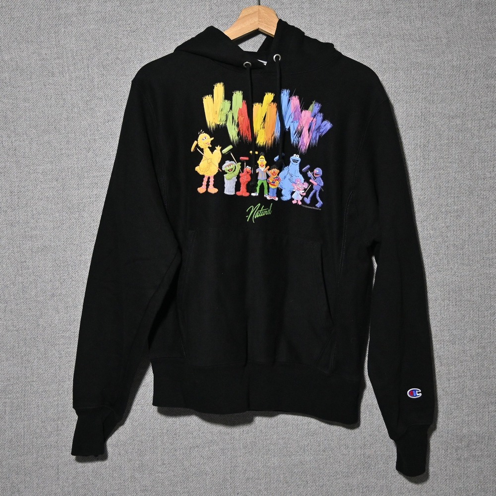 Champion Sesame Street Naturel Reverse Weave Hoodie Unisex Small Black